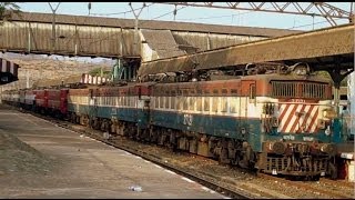 INDIAN RAILWAYS WAG7 Banker locomotives line up on stabling line for uphill duty at Kasara [upl. by Theodora339]