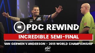 BRILLIANT SEMIFINAL Anderson v Van Gerwen  2015 World Championship Semi Final [upl. by Shirlene]