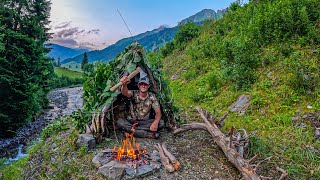 SOLO Bushcraft CATCH amp COOK wild Mountain TROUT at my survival SHELTA [upl. by El983]