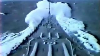 Battleship USS Missouri BB63 in heavy seas  1980s [upl. by Livvyy531]