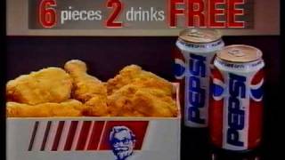 KFCs 6 pieces 2 drinks Free Deal Australian ad 1992 [upl. by Malha]