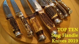 TOP TEN Stag Handle Knives 2019 Puma Linder Schlieper Custom Bowie Hunter Jagdmesser Hirschhorn [upl. by Ahsiekim790]