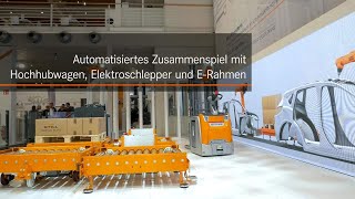 Automatisiertes Zusammenspiel mit Hochhubwagen ElektroSchlepper und ERahmen [upl. by Nylodnarb712]