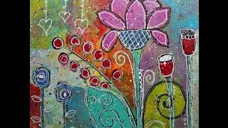 Doodling and Painting on Canvas  Tutorial  quotLove Growsquot  mixed media [upl. by Gnov]