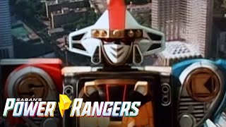 Ninja Megazord First Battle  Mighty Morphin  Power Rangers Official [upl. by Ennasirk678]