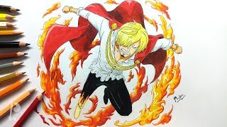 Drawing Vinsmoke Sanji Diable Jambe with Colour Pencils  One Piece  Budget Art [upl. by Doerrer602]