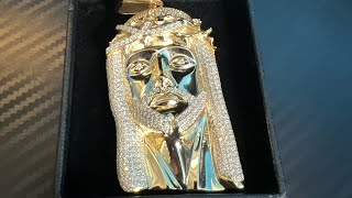 HARLEMBLING Large Jesus Pendant 14 Gold over Sliver with Moissanite [upl. by Nadab]