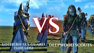 WARHAMMER III Total War  Lothern Sea Guard Shields VS Deepwood Scouts [upl. by Thamos]