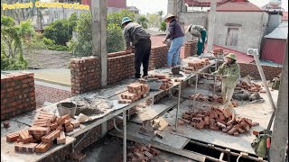 Constructing Concrete Columns And Building Curved Arched Door Walls Made Of Bricks For Floor 2 [upl. by Atiuqal]