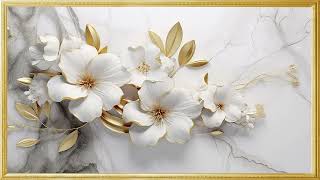 Golden Framed Floral Art  Silent Screensaver for decorative  Flower Painting  Your TVs [upl. by Irrabaj301]