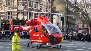 London Air Ambulance taking off from Cambridge Circus Soho London [upl. by Lowenstein637]