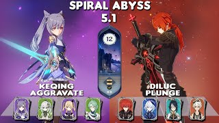 Spiral Abyss 51  C2 Keqing Aggravate amp C6 Diluc Plunge  Floor 129⭐ Genshin Impact [upl. by Shenan]