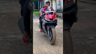 Little boy rides R15yamaha r15 r15v3 reels status trending shorts shortsfeed bike video [upl. by Bertine]