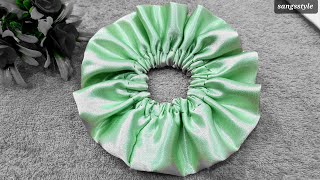 Diy ruffled scrunchie at home without sewing machineHow to sew satin silk Scrunchie [upl. by Ilatfen210]