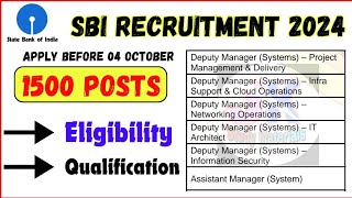 1500 Posts SBI Recruitment 2024  Eligibility Qualification and Other Detail [upl. by Aseretairam844]