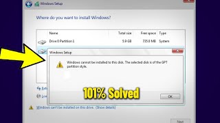 Windows cannot be installed to this disk The selected disk is of the GPT partition style  Fix ✅ [upl. by Ashla]