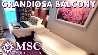 MSC Grandiosa Balcony Cabin Stateroom Tour 14084 MSC Cruises [upl. by Agbogla230]