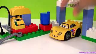 Cars 2 LEGO Duplo Race Day Lightning McQueen 6133 Jeff Gorvette Disney Buildable Toys Pixar review [upl. by Annohs]