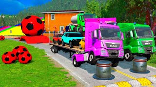 TRANSPORTING PIXAR CARS amp FRUITS WITH COLORED amp JOHN DEERE vs CLAAS vs TRACTORS  BeamNGdrive 962 [upl. by Hgieleak522]