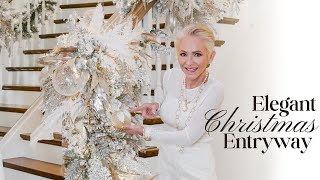 Elegant Christmas Decor for Your Home  Dreamy White Christmas Entryway  Staircase Reveal [upl. by Bailie]