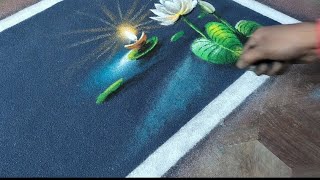 Diwali Scenary Rangoli Design  Diya Lotus  Poster Rangoli  Diwali Special Step by Step Rangoli 🙏 [upl. by Siloam]