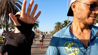 Gasparilla Half marathon 2024  Runners on a run getting gatorade [upl. by Nottap]