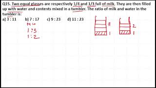 Two equal glasses are respectively 14 and 13 full of milk They are then filled up with water and [upl. by Ahsikym]