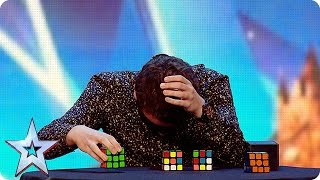 Watch Flavian solve three Rubik’s Cubes…BLINDFOLDED  Britain’s Got More Talent 2016 [upl. by Hennie]