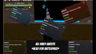 All Daily quest guide1st and 2nd seafor getting your battlepass level higher king legacy [upl. by Feerahs]