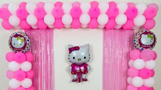 Hello Kitty Cat Balloon Decoration for Birthday Party at home [upl. by Eittik]