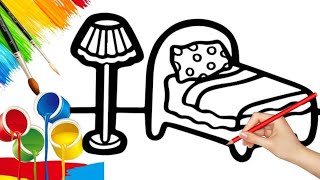 How to draw cute and easy Bedroom  Easy Step by step Drawing Painting and Coloring for Kids [upl. by Jauch]