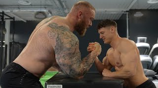 Arm Wrestling the WORLDS STRONGEST MAN ft The Mountain Hafthor Bjornsson [upl. by Tamberg269]