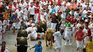 First bull run of San Fermin Festival in Pamplona [upl. by Priscella745]