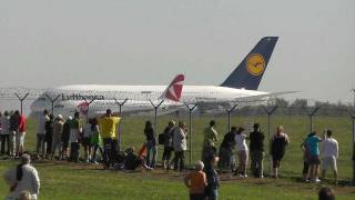 AIRBUS A380841 LUFTHANSA  low pass landing takeoff RWY24 at Prague Ruzyne LKPR [upl. by Fein]