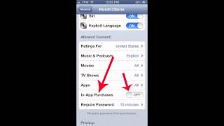 iPhone  iPad Parental Restrictions  Turn Off InApp Purchases [upl. by Adamsen]