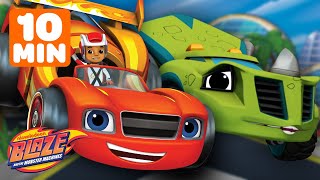 Race Car Blaze Races on a SLIPPERY Track 🌧️  10 Minute Compilation  Blaze and the Monster Machines [upl. by Tala]