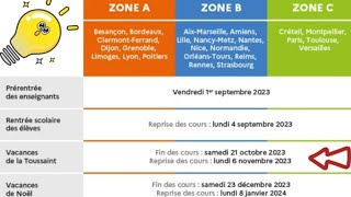 Le calendrier des vacances en France pour lannée scolaire 20232024 [upl. by Yecats580]