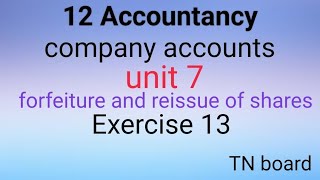 exercise 13 12th class accounts forfeiture reissue of shares company accountsunit 7tn board [upl. by Lennahc]