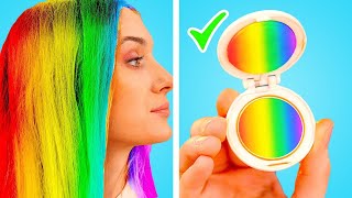 EASY RAINBOW BEAUTY HACKS  Simple Makeup Tips amp Tricks For School DIY Ideas by Crafty Panda [upl. by Pansie]