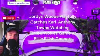 Jordyn Woods Playfully Catches KarlAnthony Towns Watching Timberwolves Game at Billie Eilish [upl. by Erlinna]