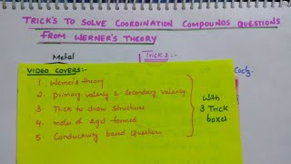 Tricks to solve coordination compounds Questions From Werners Theory [upl. by Twyla323]