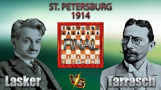 Emanuel Lasker Vs Siegbert Tarrasch 🏆 St Petersburg 1914 🏆 D30 Damengambit  ohne Sc3  chess 689 [upl. by Nomled]