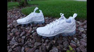 Nike Air VaporMax Plus  Triple White  Review Sizing amp On Feet [upl. by Perren206]