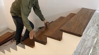 Woodworking Techniques For Stairs Youve Never Seen  Build amp Install Wooden Steps For New Stairs [upl. by Ushijima875]