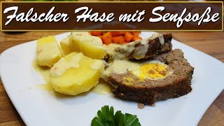 Falscher Hase mit Senfsoße  Hackbraten mit Ei [upl. by Akinahc]