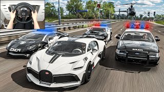 Stealing 1500bhp Bugatti Divo  Police Chase  Forza Horizon 4 Steering Wheel  Shifter Gameplay [upl. by Adnorehs]