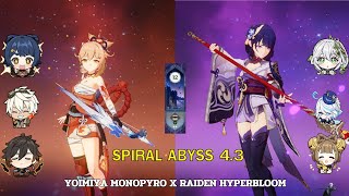 C0 Yoimiya monopyro X C0 Raiden hyperbloom  abyss 43  floor 129 star  genshin impact [upl. by Suertemed818]