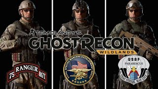 Ghost Recon Wildlands Special Forces Uniforms DEVGRU 75th Rangers Pararescue White Tigers [upl. by Trefler112]