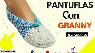 Tejiendo Pantuflas Babuchas en Forma de Triángulo A Dos Agujas  Tejidos a Palillos [upl. by Aziaf]