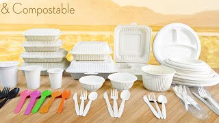 Biodegradable Compostable Plastic Cornware Corn Starch Cornstarch Tableware Food Containers Plates [upl. by Notsag471]